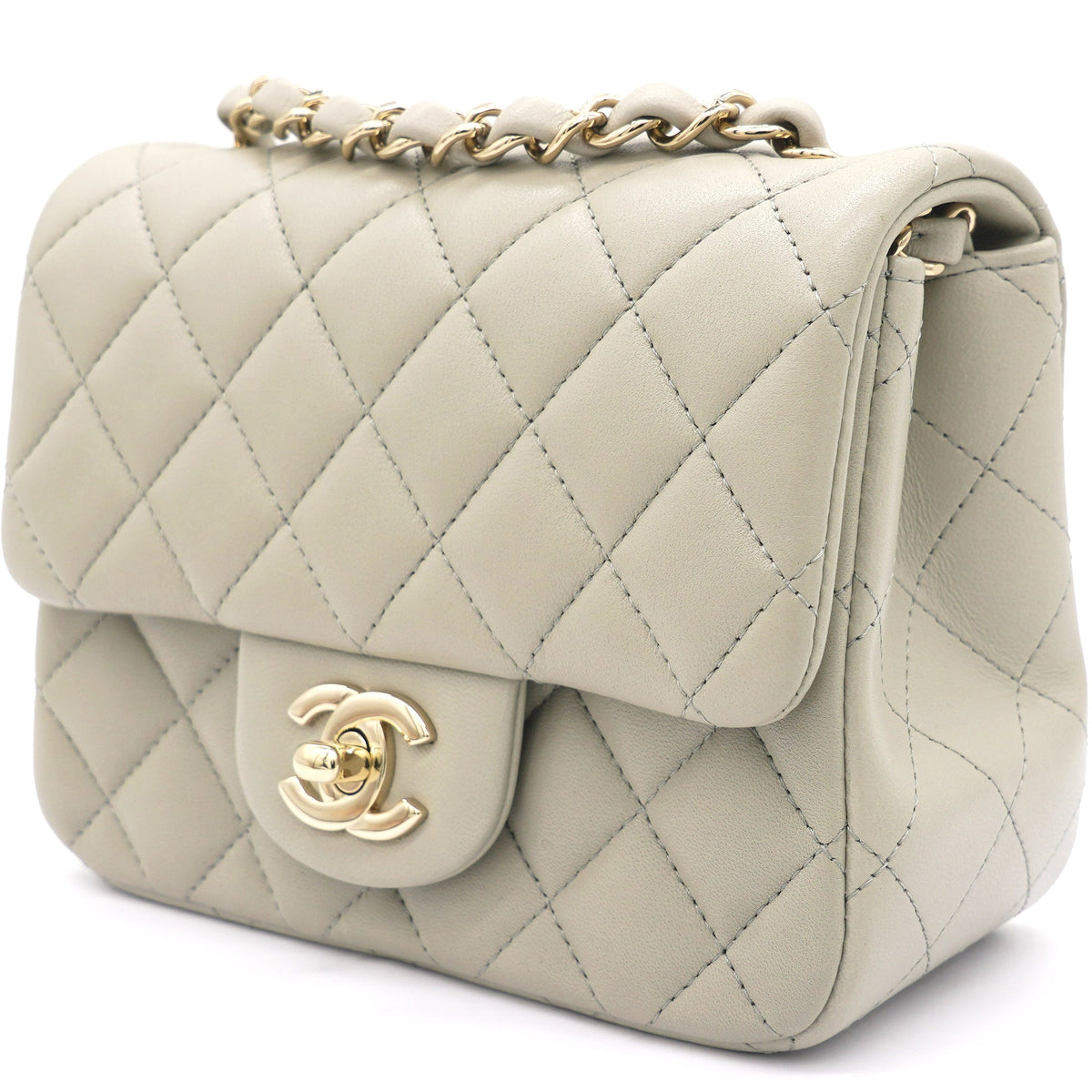 Chanel Lambskin Quilted Mini Square Flap Grey