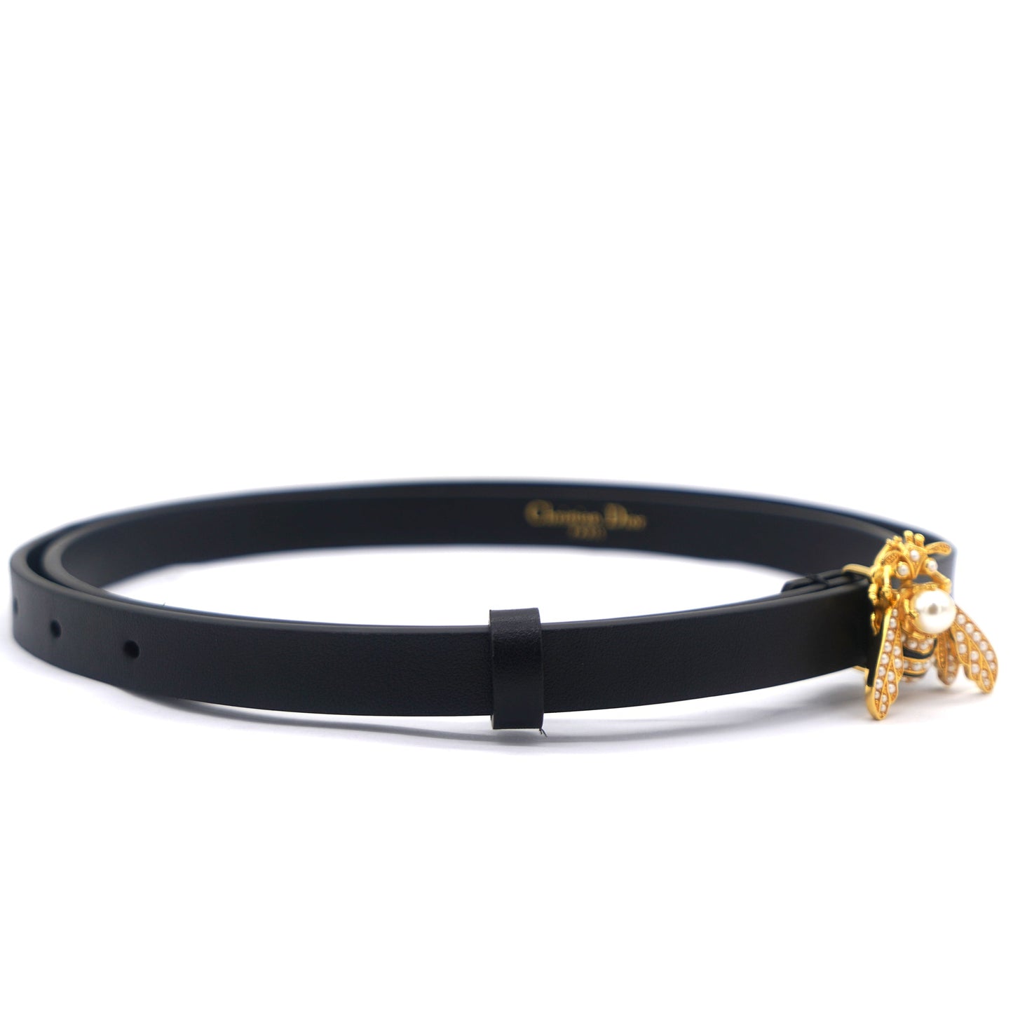 Dior Calfskin Crystal Bee Triple Loop Bracelet Black 75 15mm