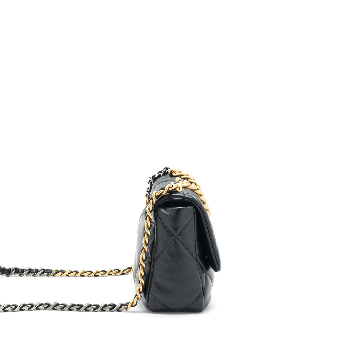 Chanel Small 19 Bag Lambskin Black With Gold And Silver Hardware