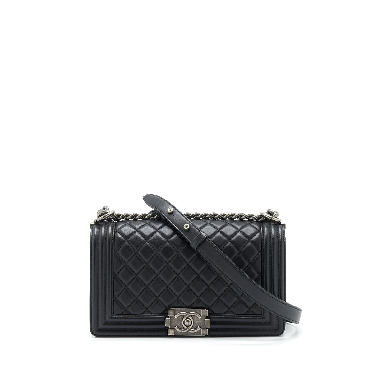 Chanel Medium Boy Bag Lambskin Black Ruthenium Sliver Hardware