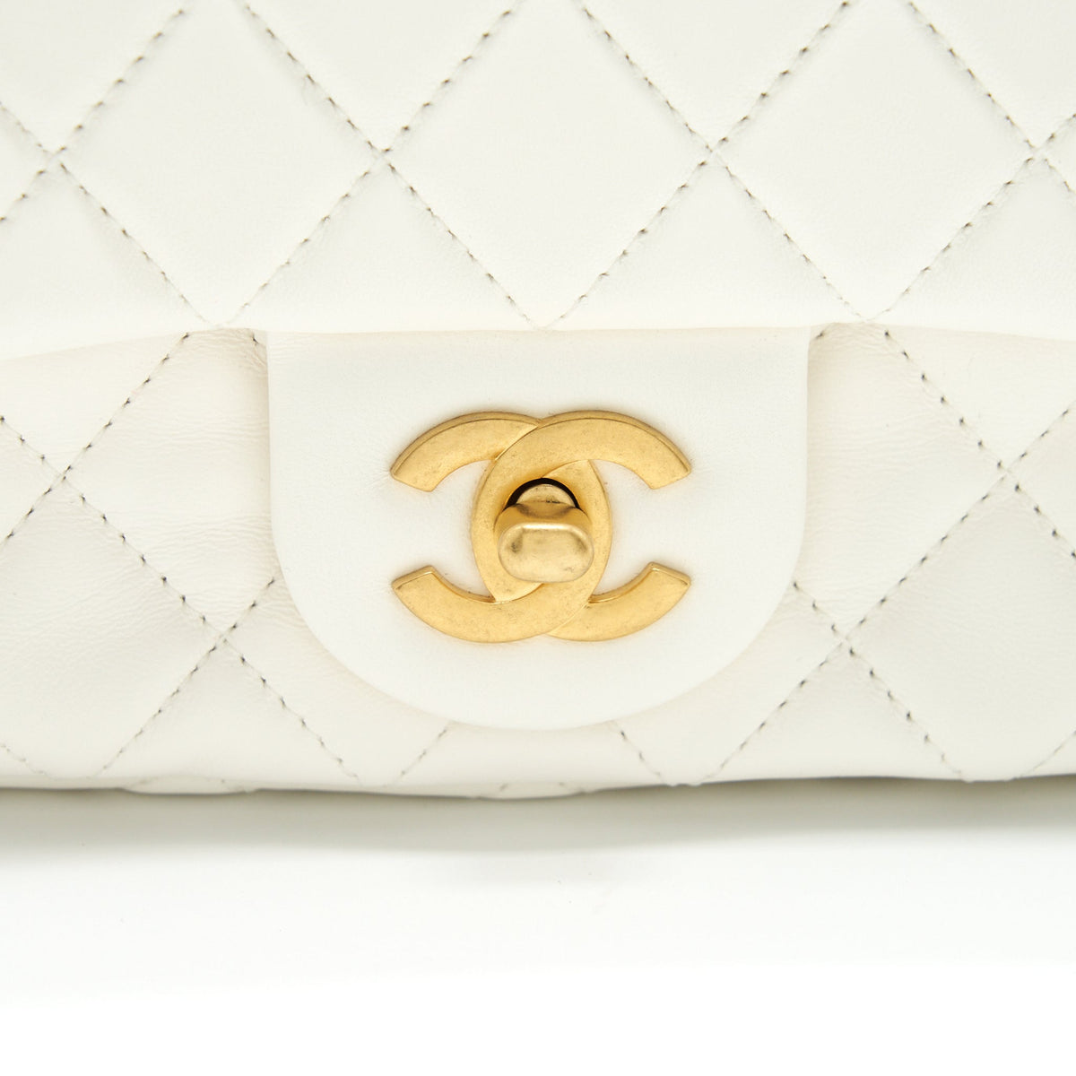 Chanel Pearl Crush Mini Rectangular Flap Bag Lambskin White GHW (Microchip)