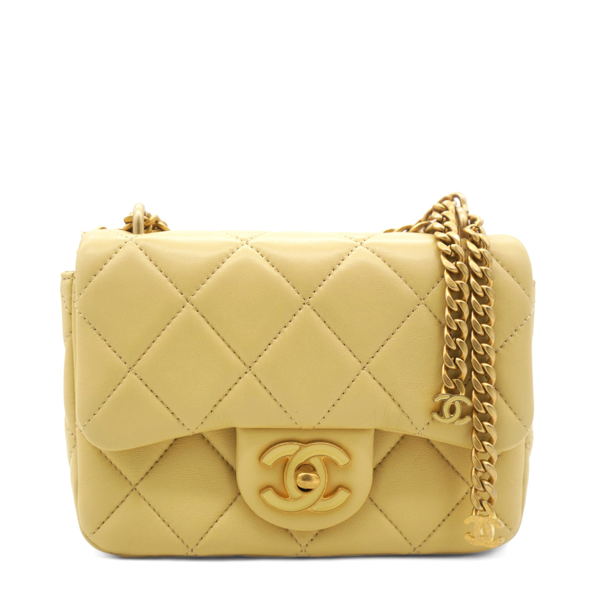 Chanel Lambskin Enamel Quilted Pending CC Mini Square Flap Yellow