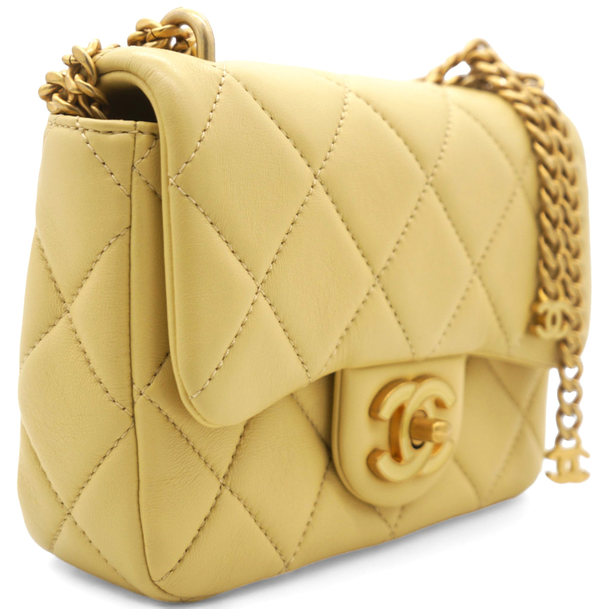 Chanel Lambskin Enamel Quilted Pending CC Mini Square Flap Yellow