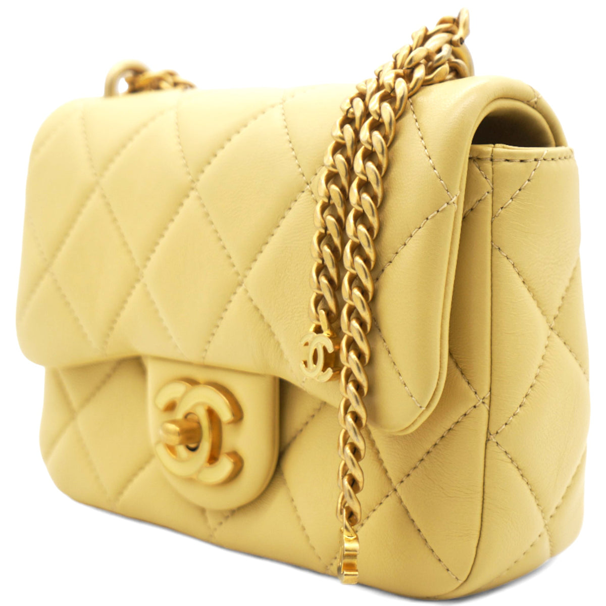 Chanel Lambskin Enamel Quilted Pending CC Mini Square Flap Yellow