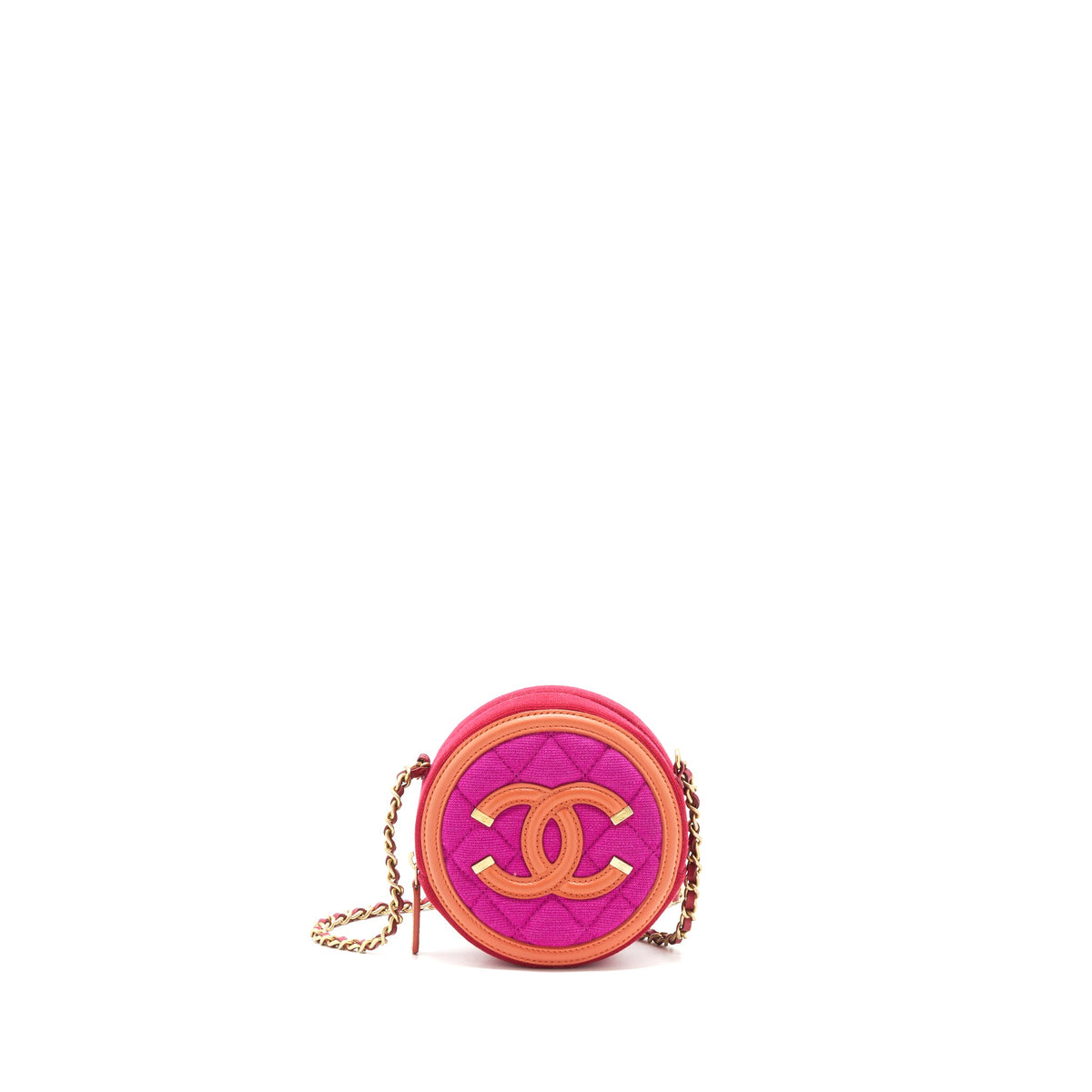 Chanel mini round Vanity with Chain Fabric Multi colour GHW