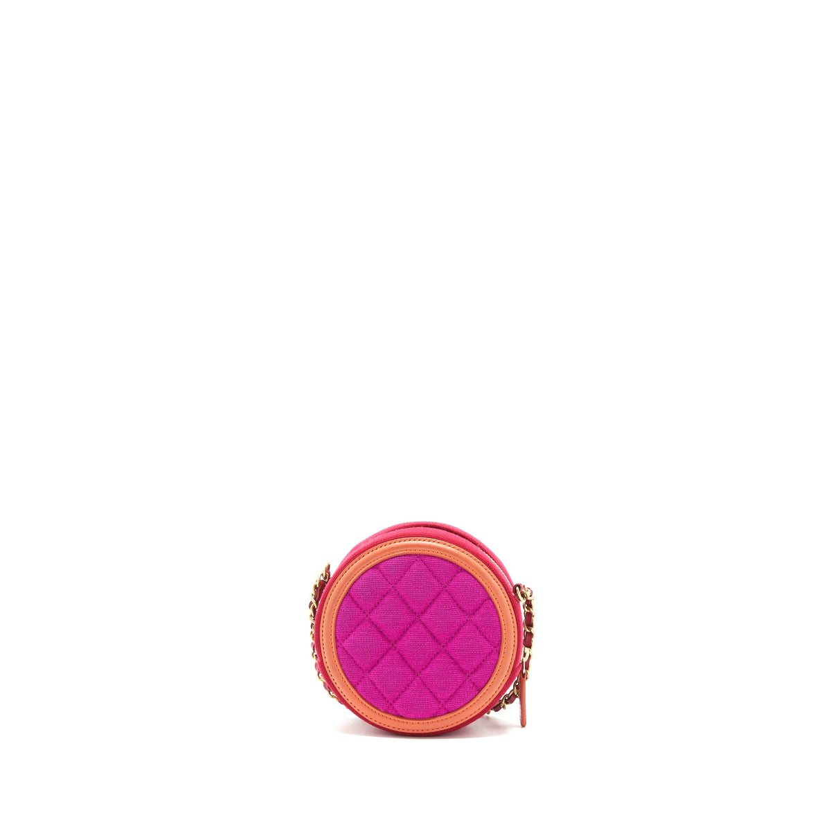 Chanel mini round Vanity with Chain Fabric Multi colour GHW