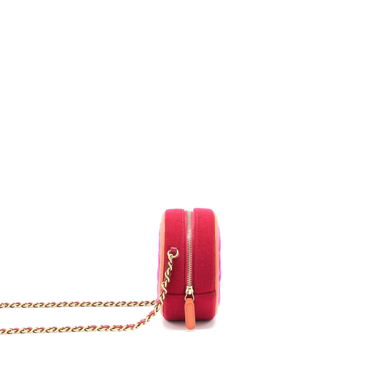 Chanel mini round Vanity with Chain Fabric Multi colour GHW
