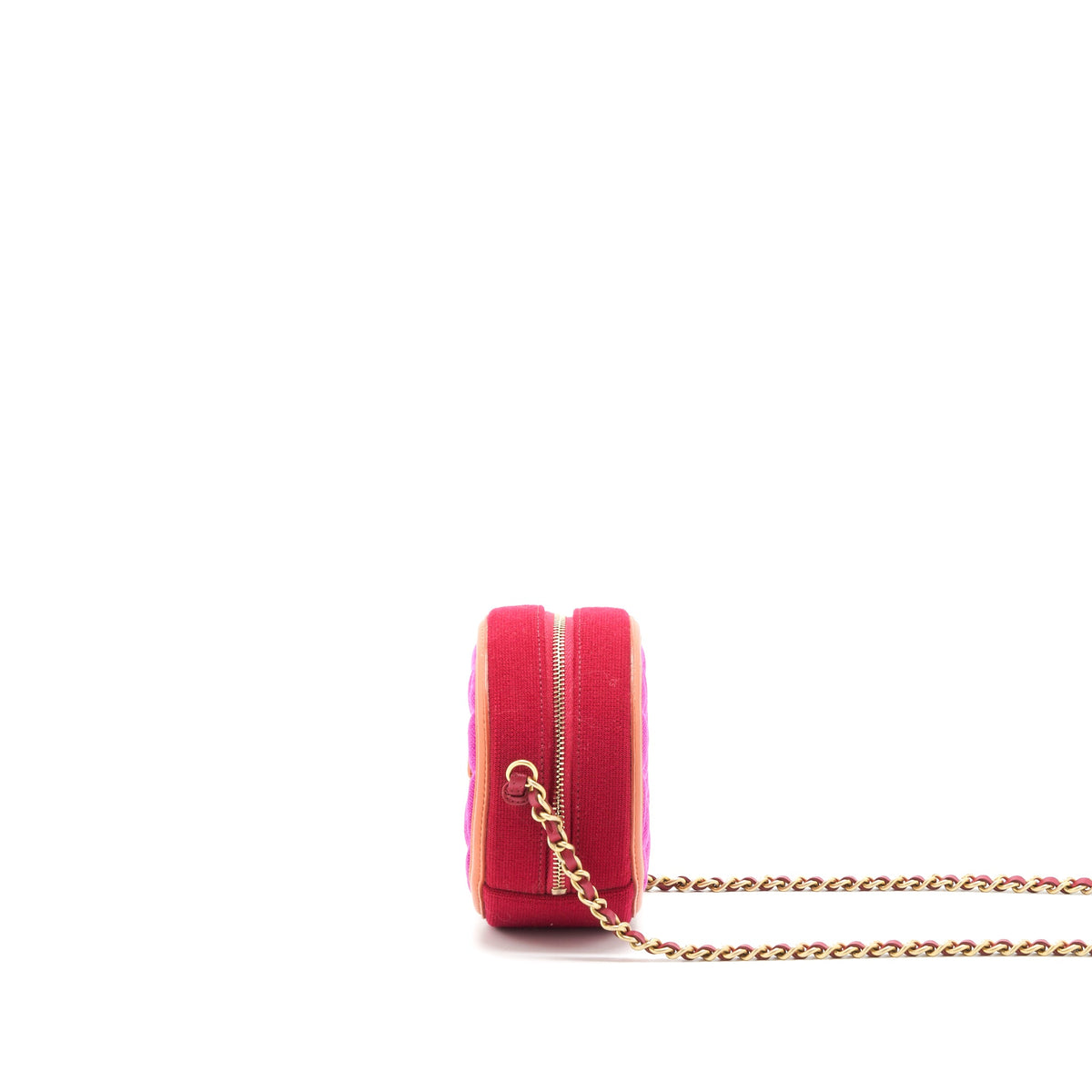 Chanel mini round Vanity with Chain Fabric Multi colour GHW