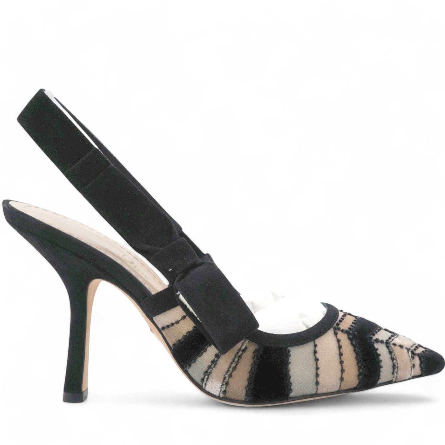 Dior Suede Tulle Velvet Embroidered Sweet D Sling-Back Pumps Pink Grey Size 37