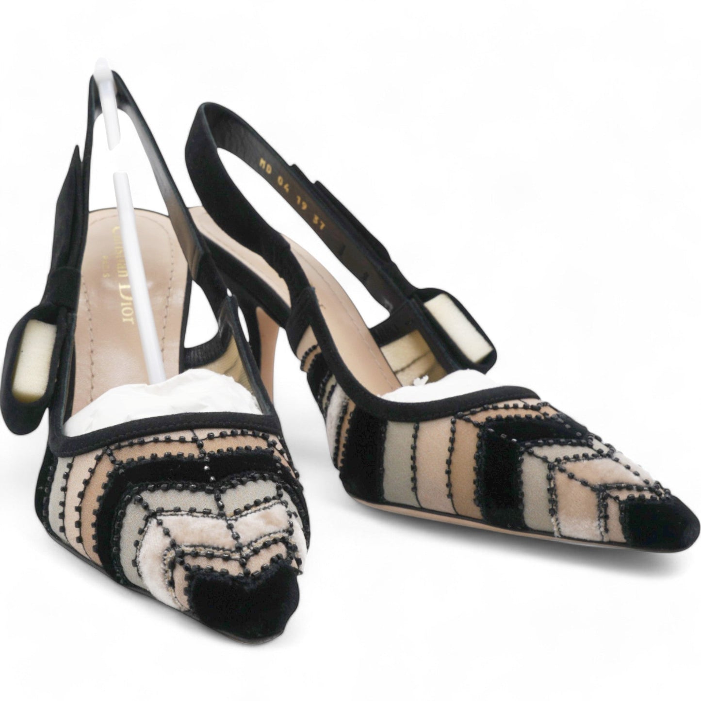 Dior Suede Tulle Velvet Embroidered Sweet D Sling-Back Pumps Pink Grey Size 37