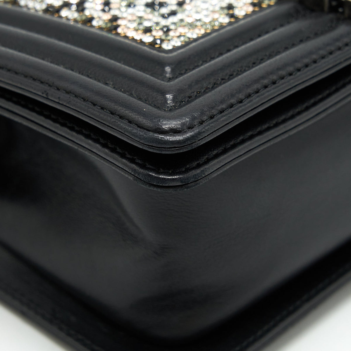 Chanel Small Boy With Crystals Lambskin Black Ruthenium Hardware