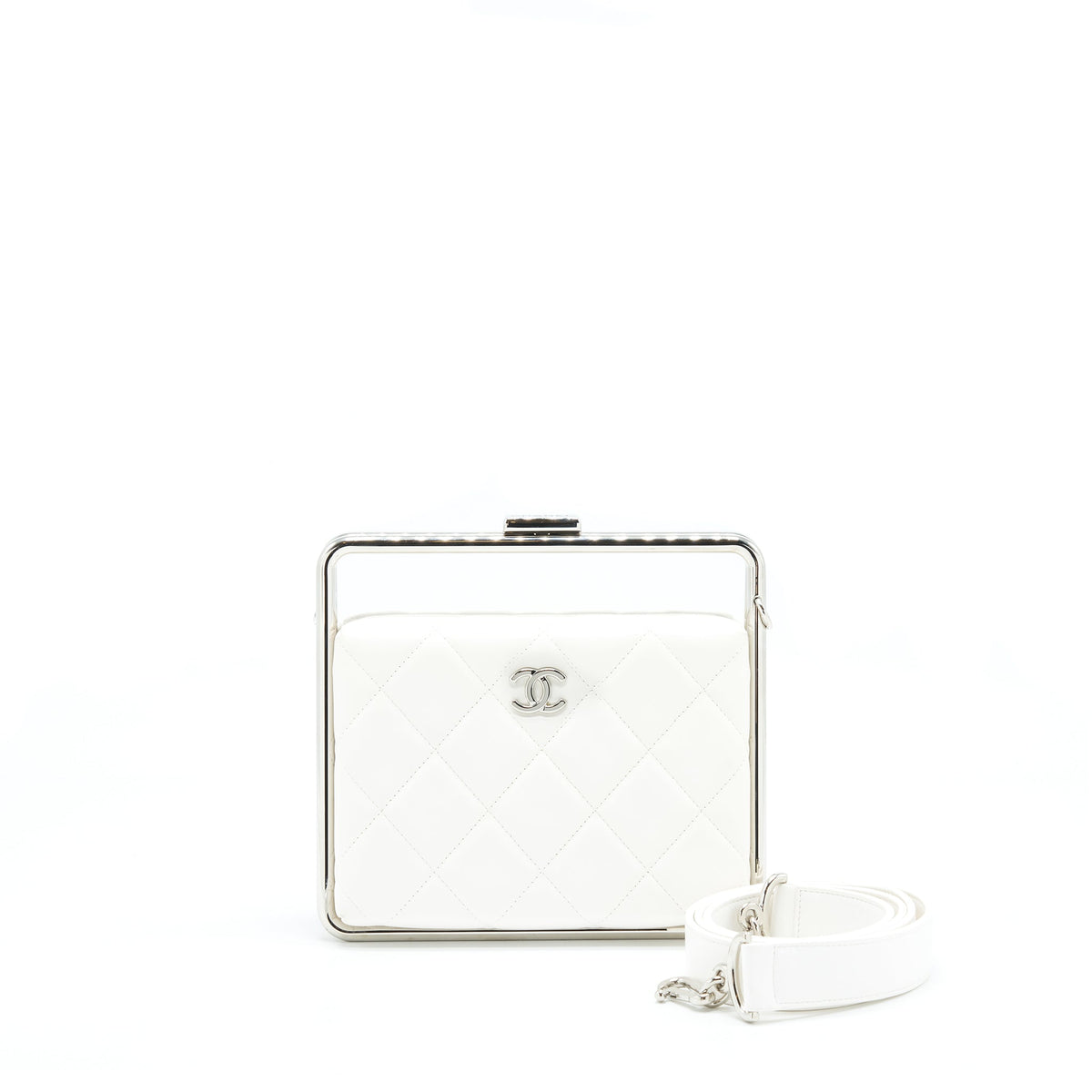 Chanel Quilted Clutch Lambskin White SHW