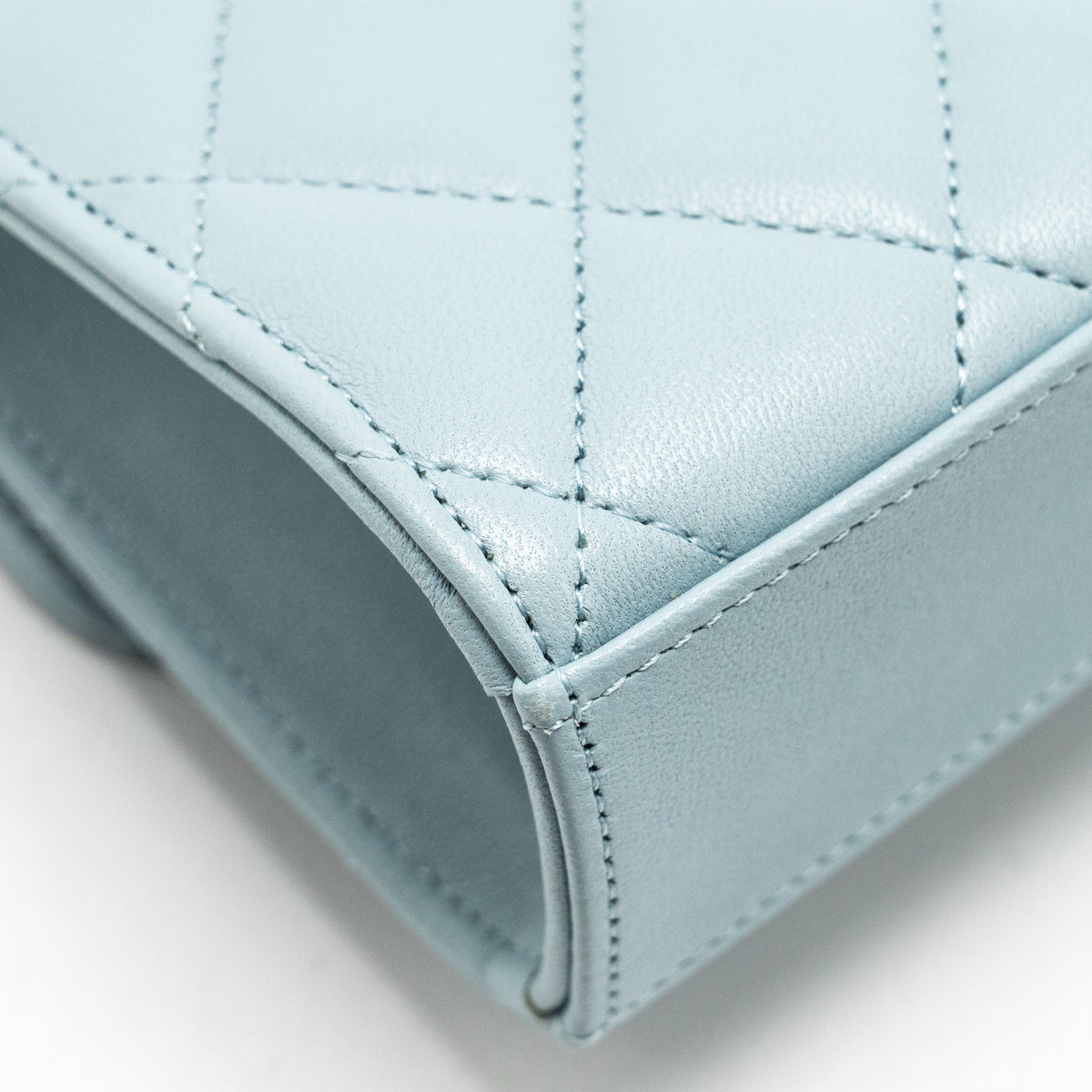 Chanel Top Handle Mini Flap Bag Lambskin Light BLUE LGHW