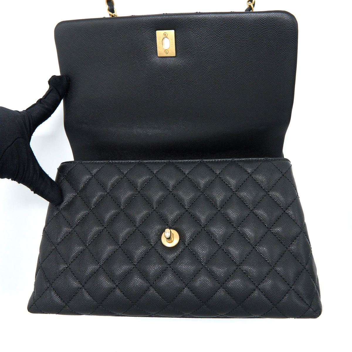 Chanel Medium Coco Handle Caviar with Lizard Handle Black Brushed GHW