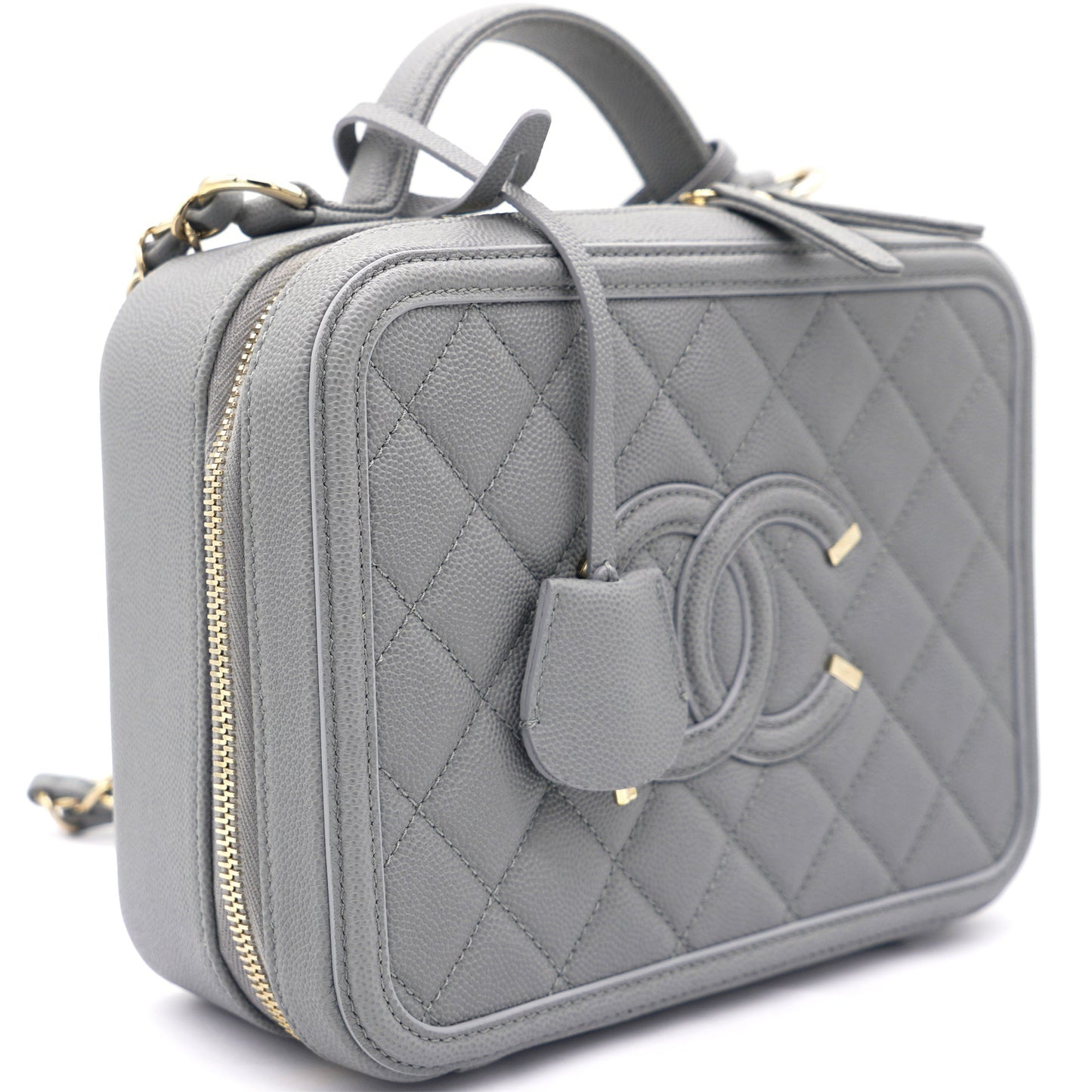 Chanel Caviar Quilted Medium CC Filigree Vanity Case Grey