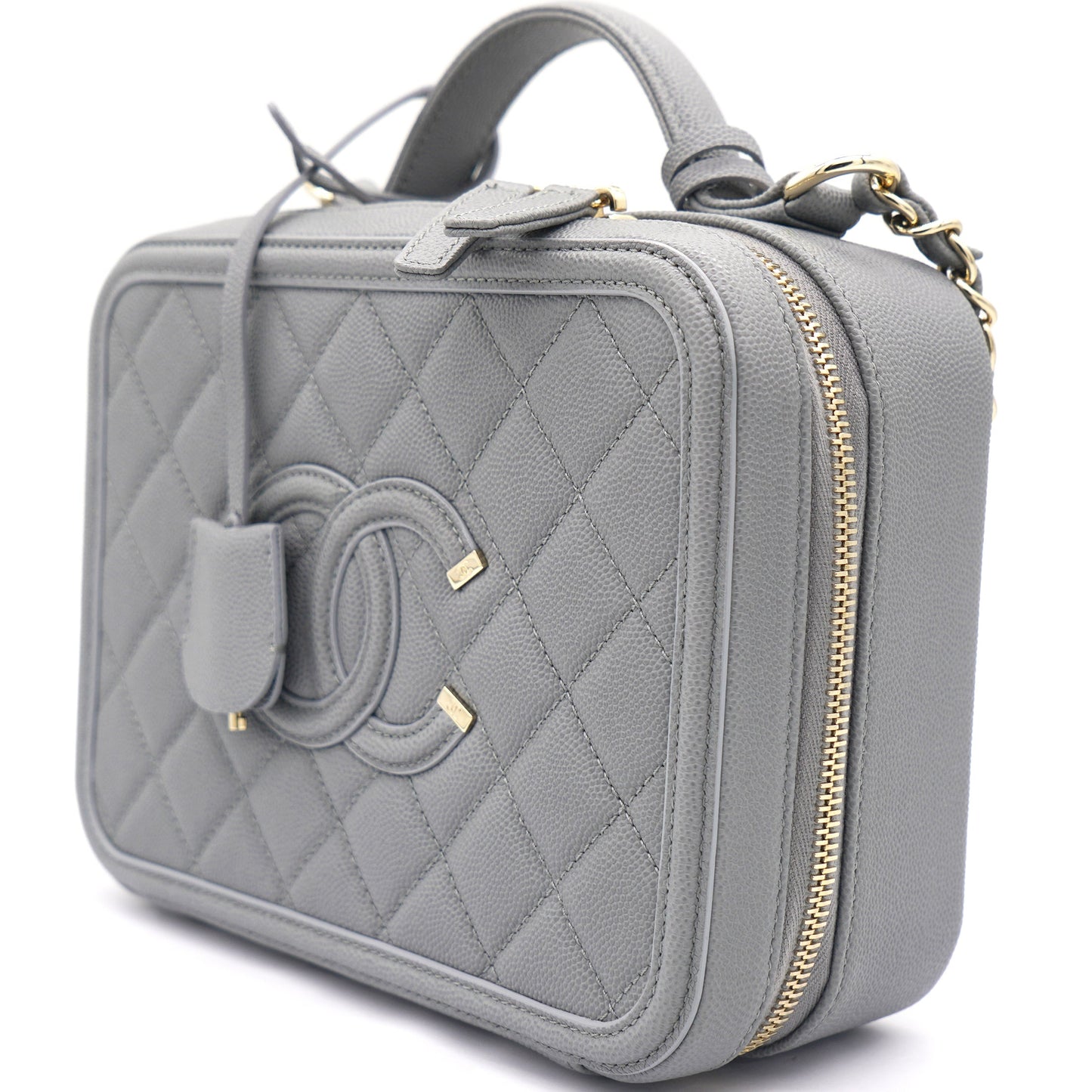 Chanel Caviar Quilted Medium CC Filigree Vanity Case Grey