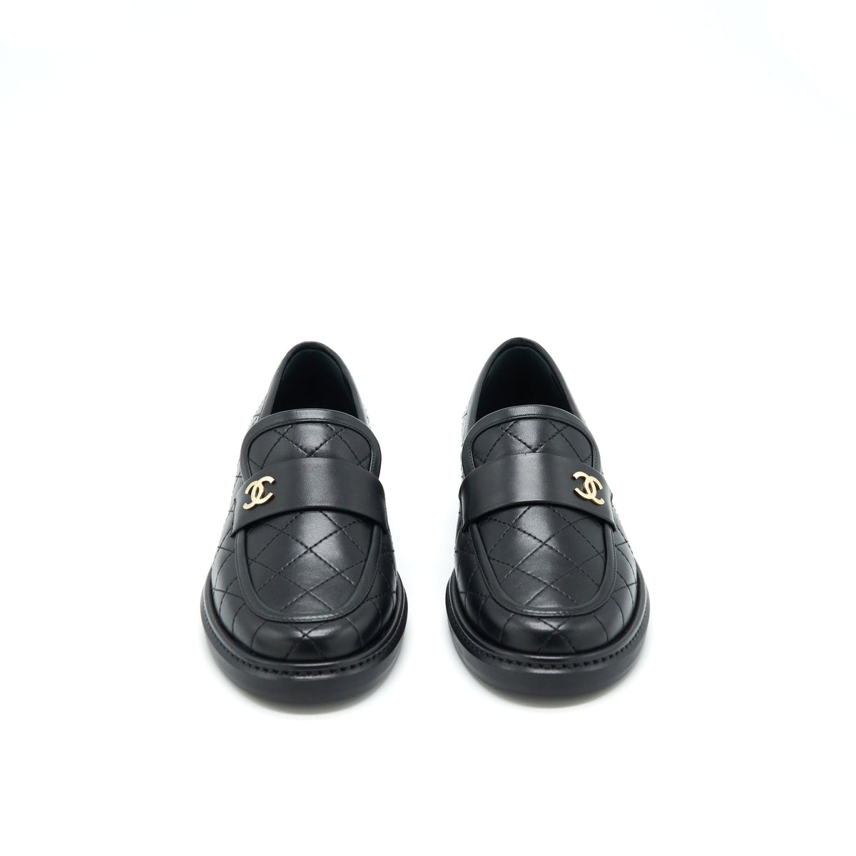 Chanel Size 37 Quilted Leather With CC Logo Loafer Black LGHW