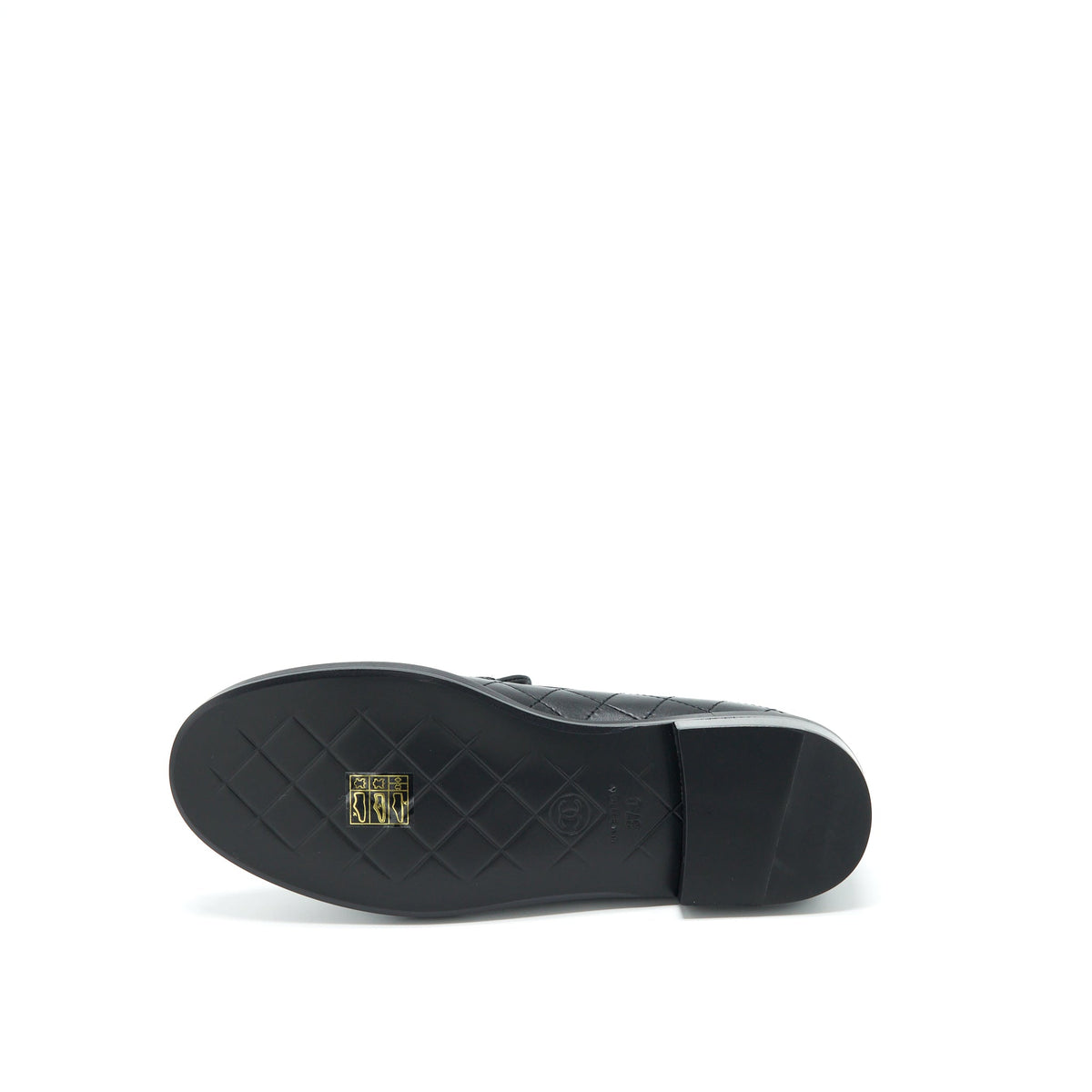 Chanel Size 37 Quilted Leather With CC Logo Loafer Black LGHW