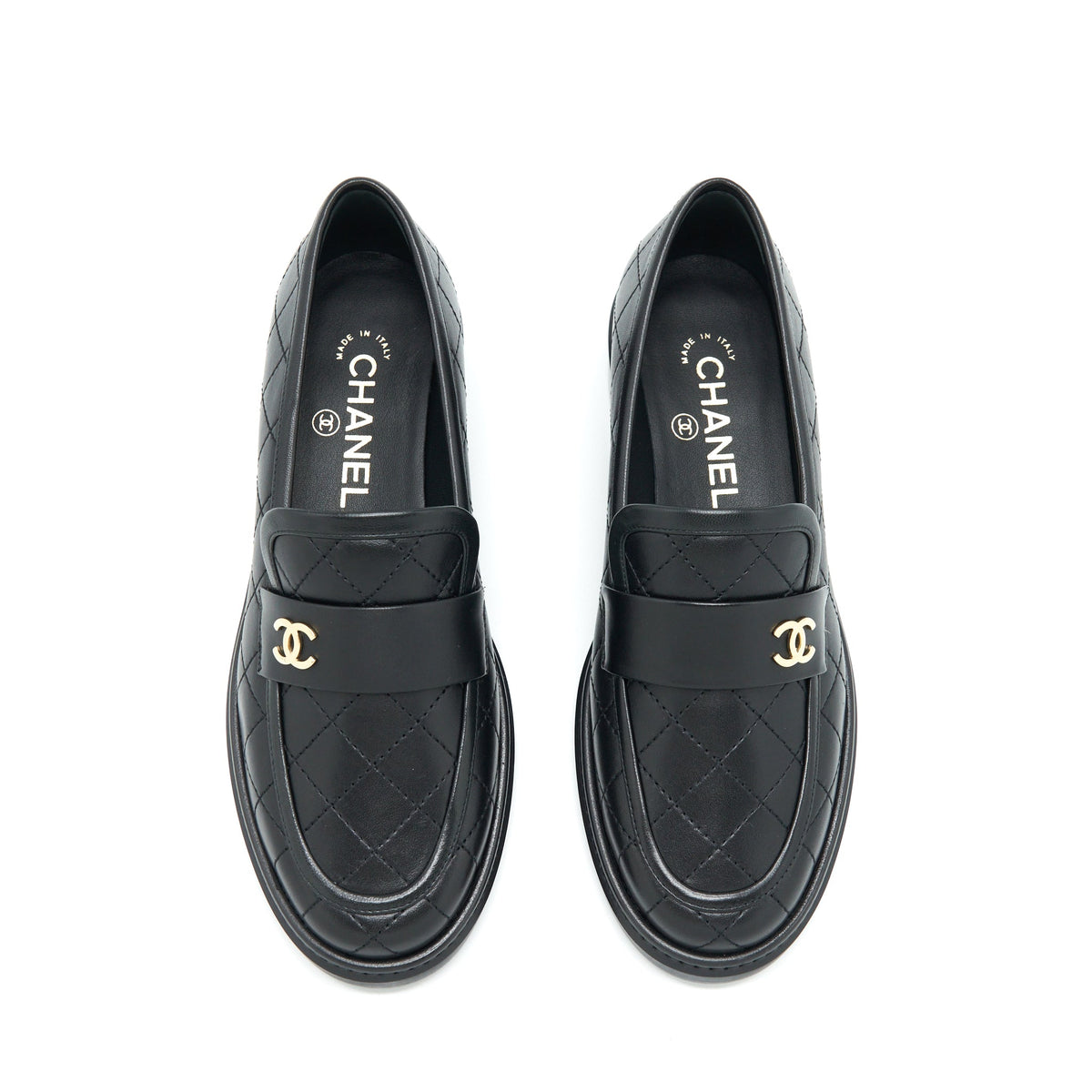 Chanel Size 37 Quilted Leather With CC Logo Loafer Black LGHW