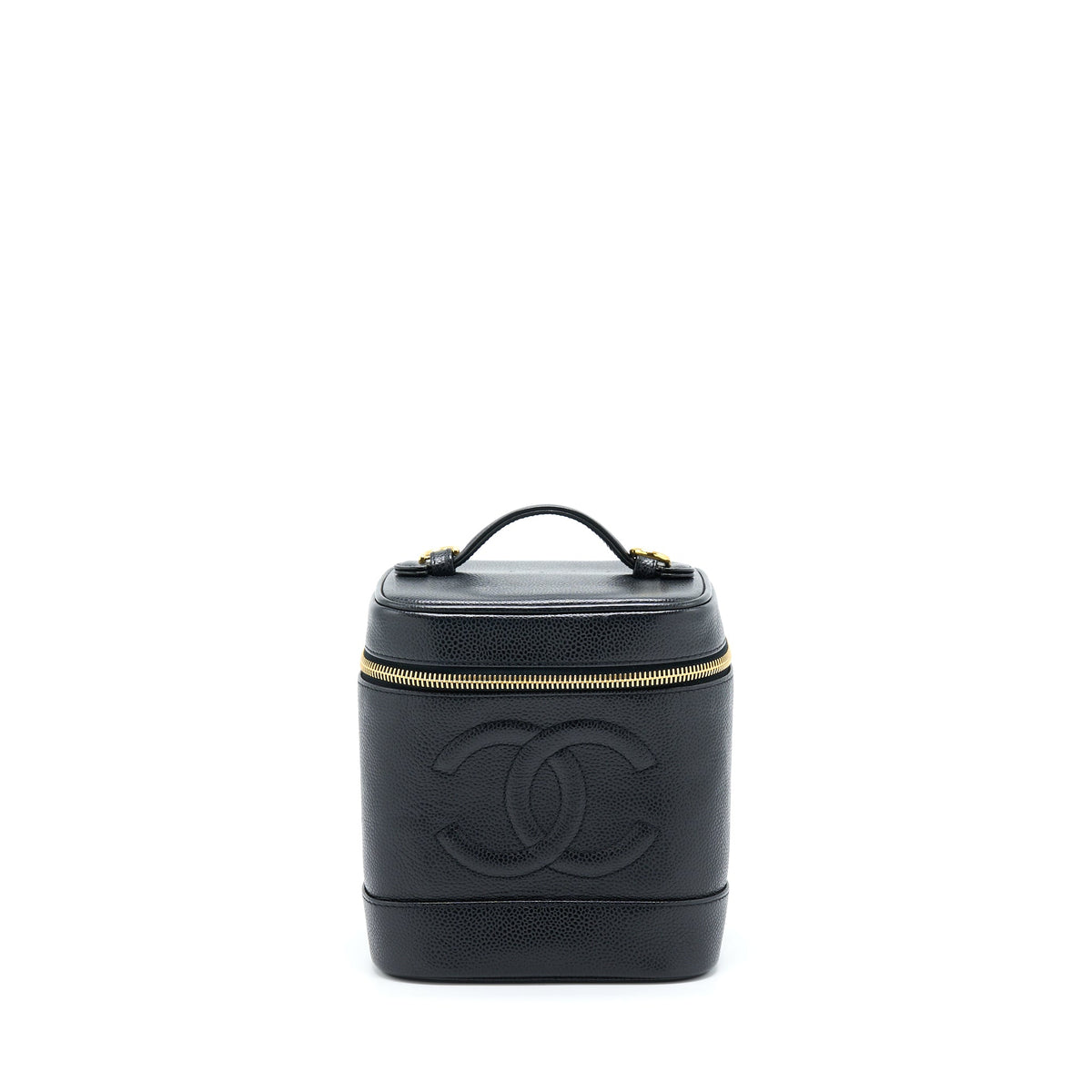 Chanel Vintage Vertical CC Logo Cosmetic Vanity Caviar Black GHW