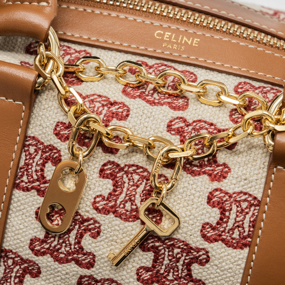 Celine Small Boston Textile Triomphe Fox Red GHW
