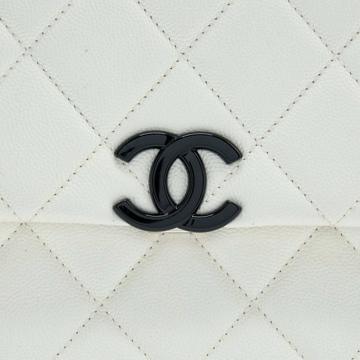 Chanel Seasonal Flap Bag Caviar White With Black Hardware