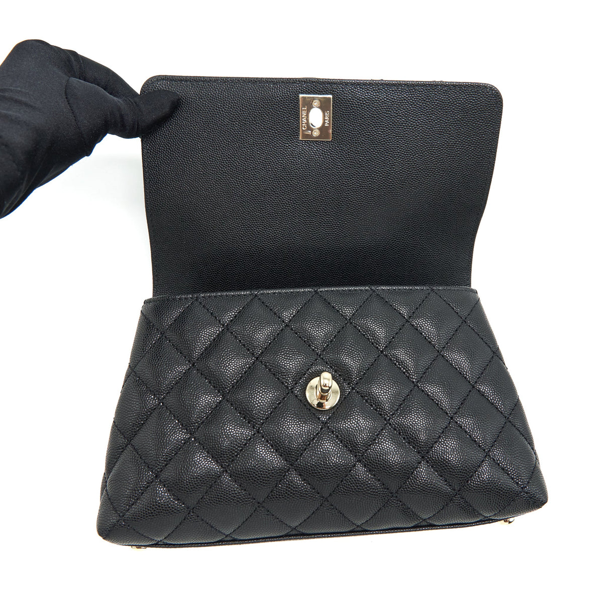 Chanel Small Coco Handle Caviar Black LGHW (Microchip)