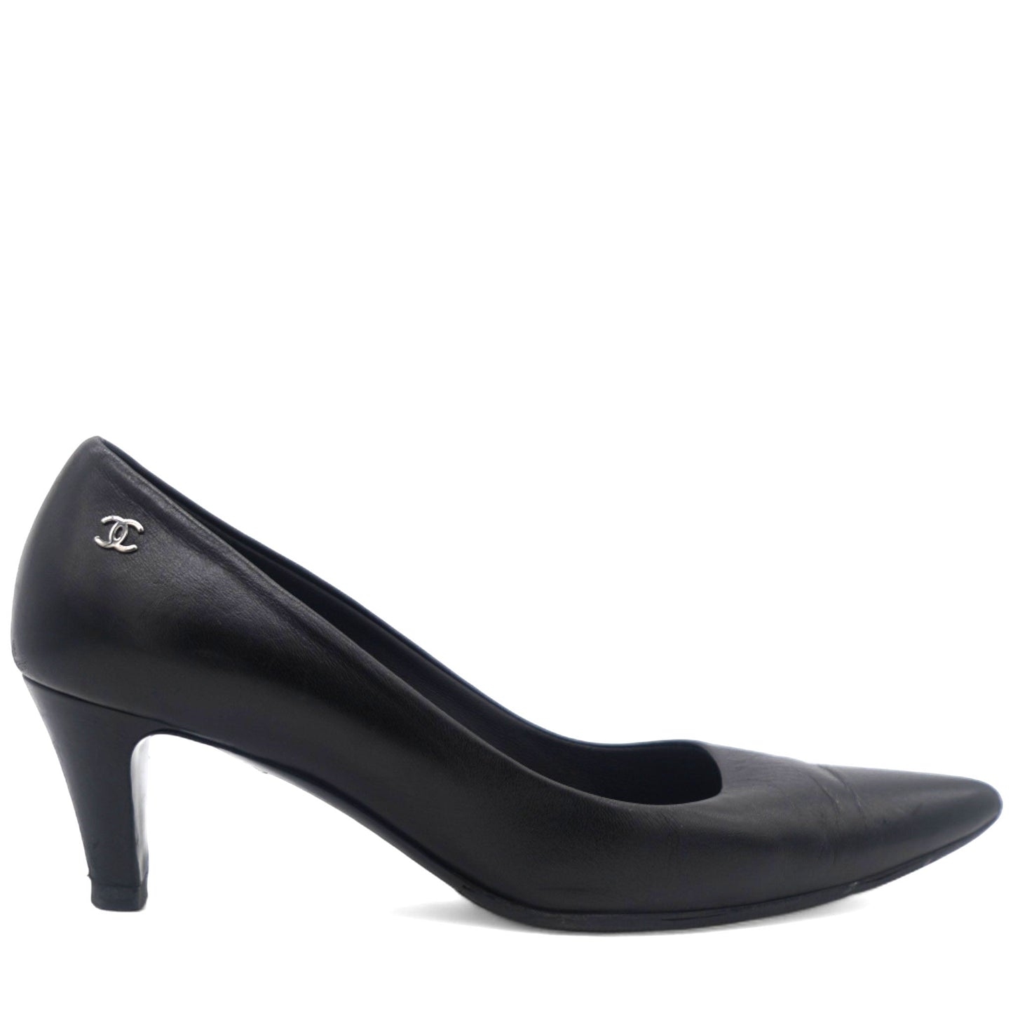 Chanel Black Leather Pointed Toe Pumps Size 37