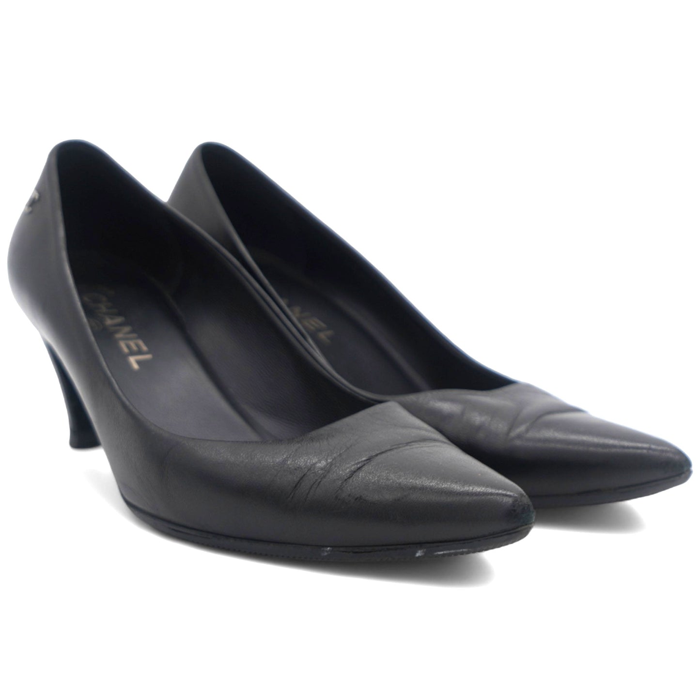 Chanel Black Leather Pointed Toe Pumps Size 37