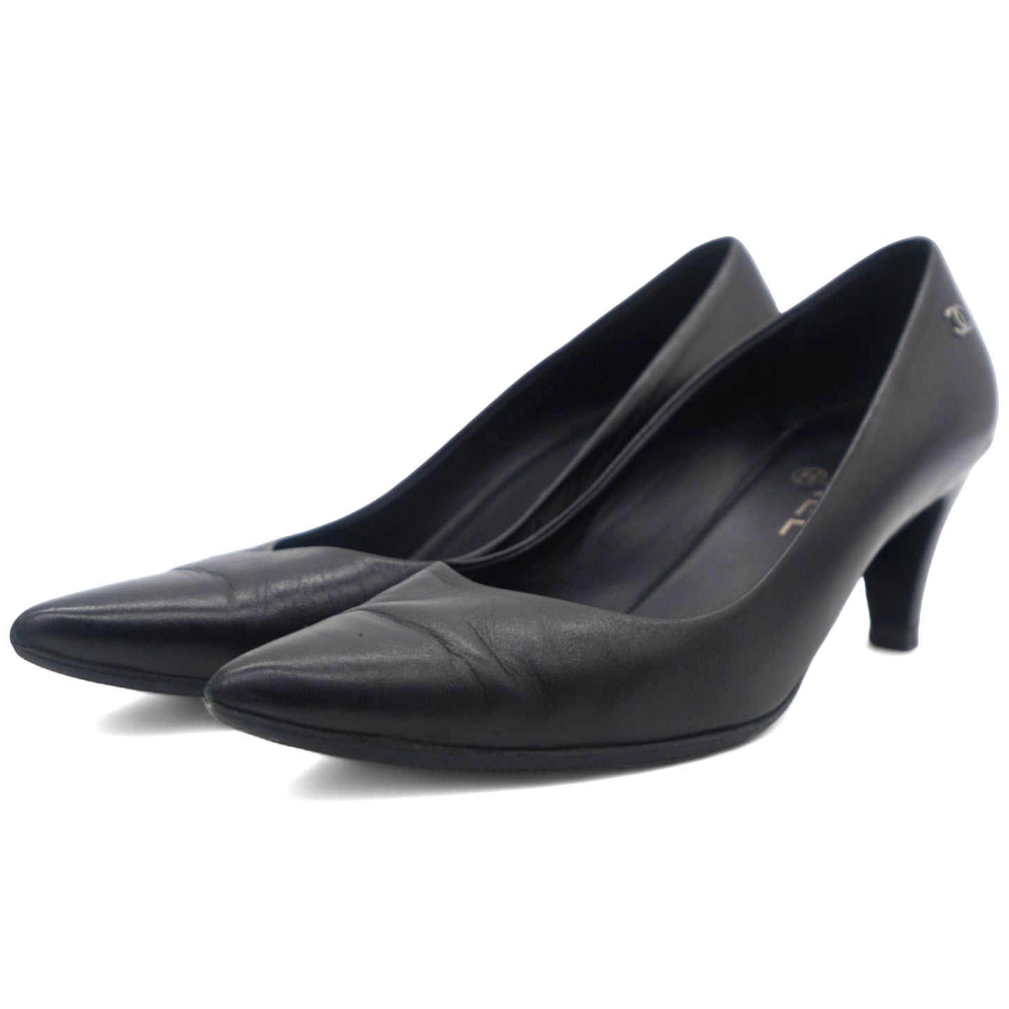 Chanel Black Leather Pointed Toe Pumps Size 37