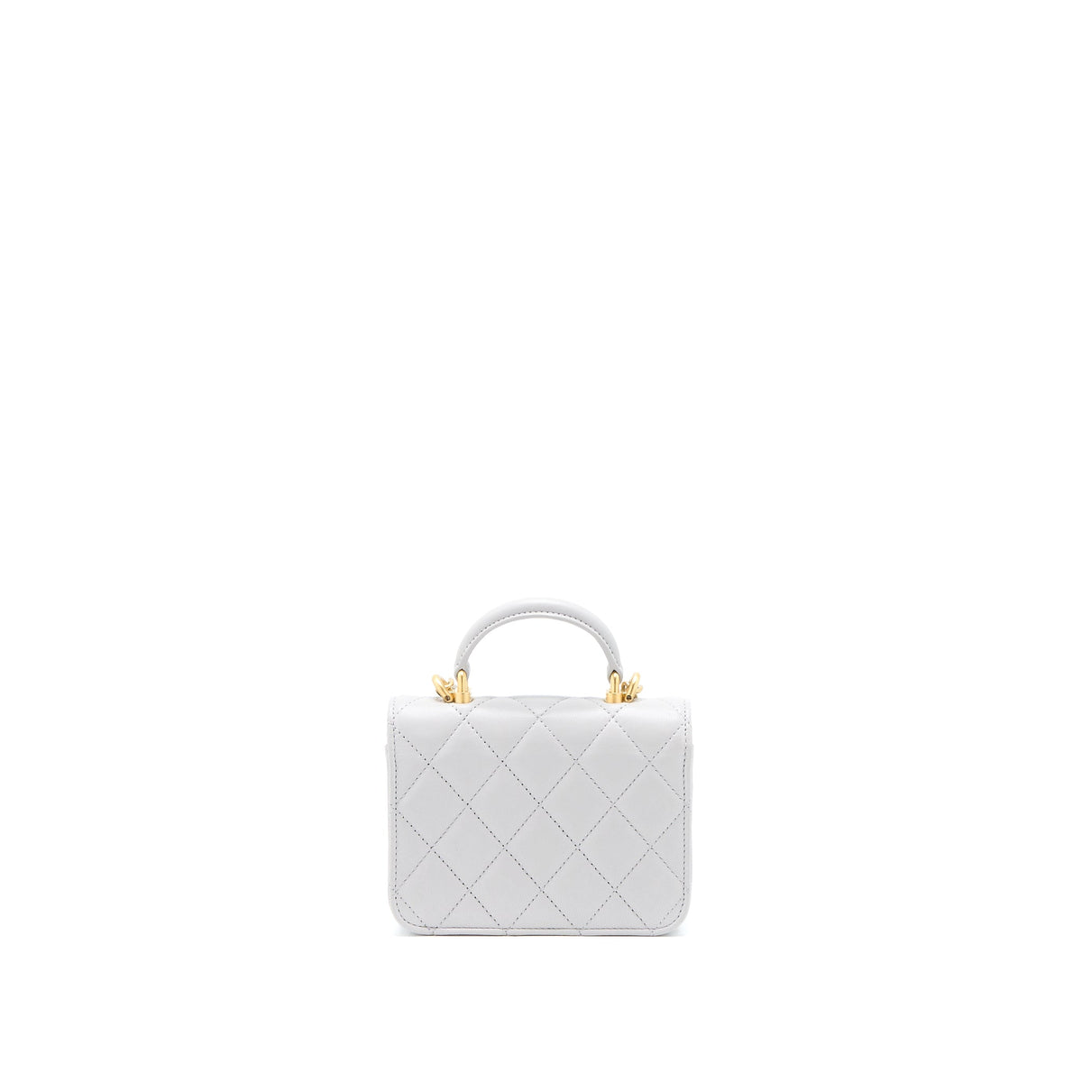 Chanel Mini Top Handle Flap Bag Lambskin Light Grey Brushed GHW