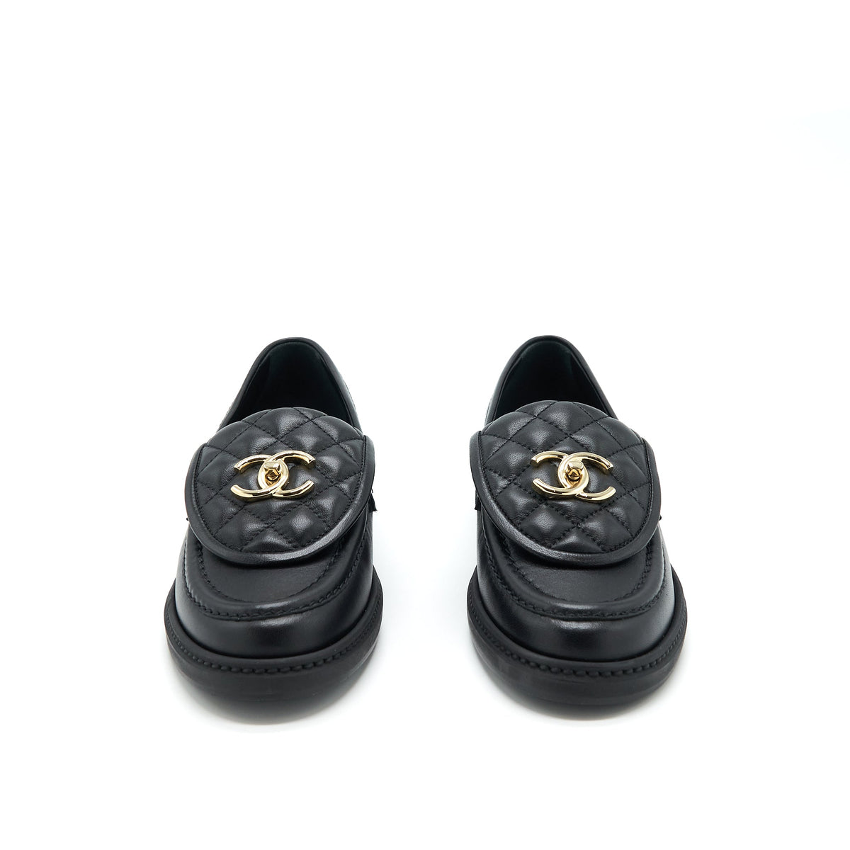 Chanel Size 37 22S Quilted CC Logo Loafer Black LGHW