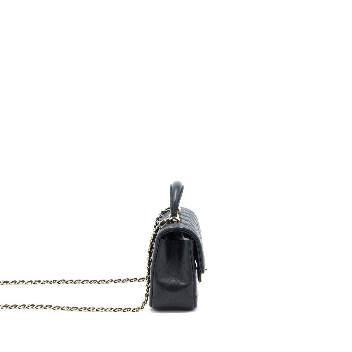 Chanel Top Handle Mini Rectangular Flap Bag Lambskin Black LGHW (Microchip)