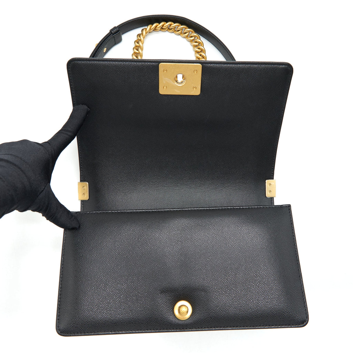 Chanel Medium Boy Bag Caviar Black With Brushed GHW (Microchip)