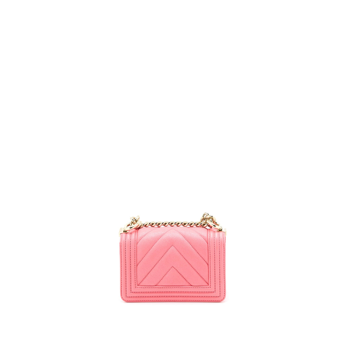 Chanel Super Mini Boy Bag Chevron Caviar Pink LGHW (Microchip)