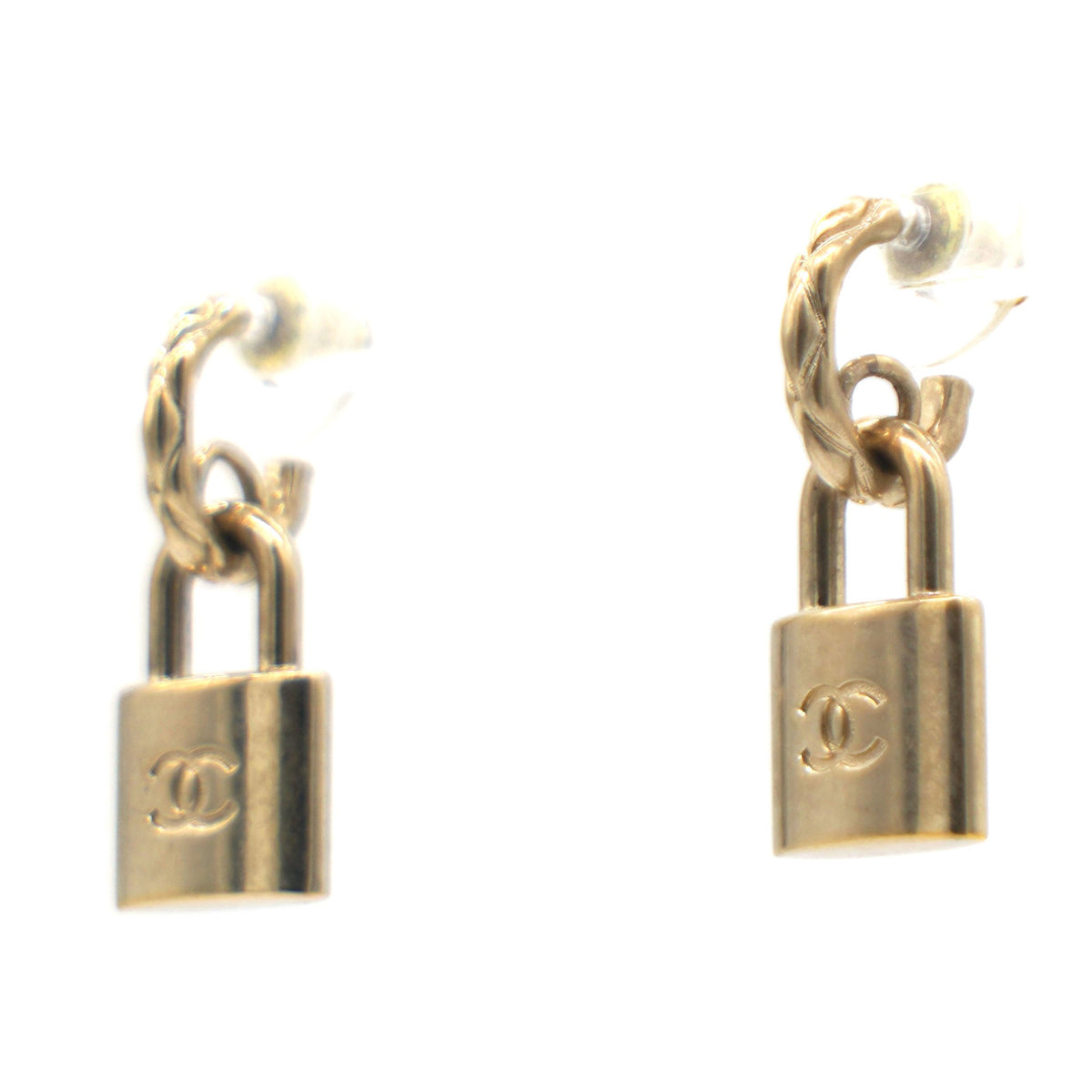 Chanel Lock Drop Earrings Light Gold