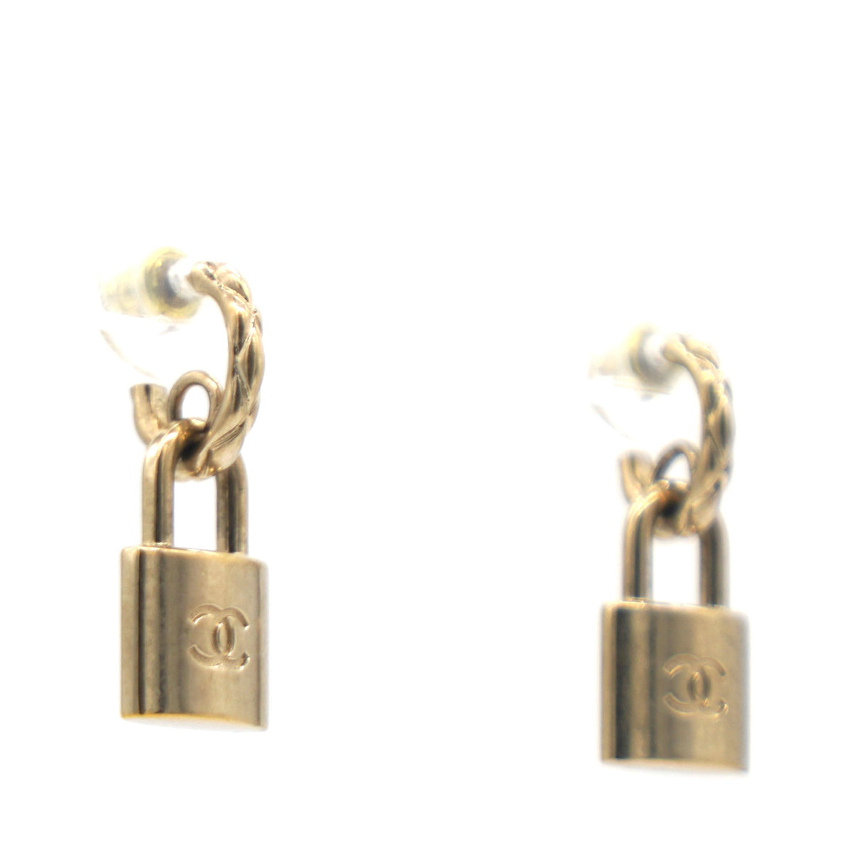 Chanel Lock Drop Earrings Light Gold