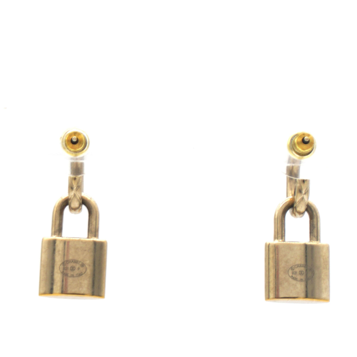 Chanel Lock Drop Earrings Light Gold
