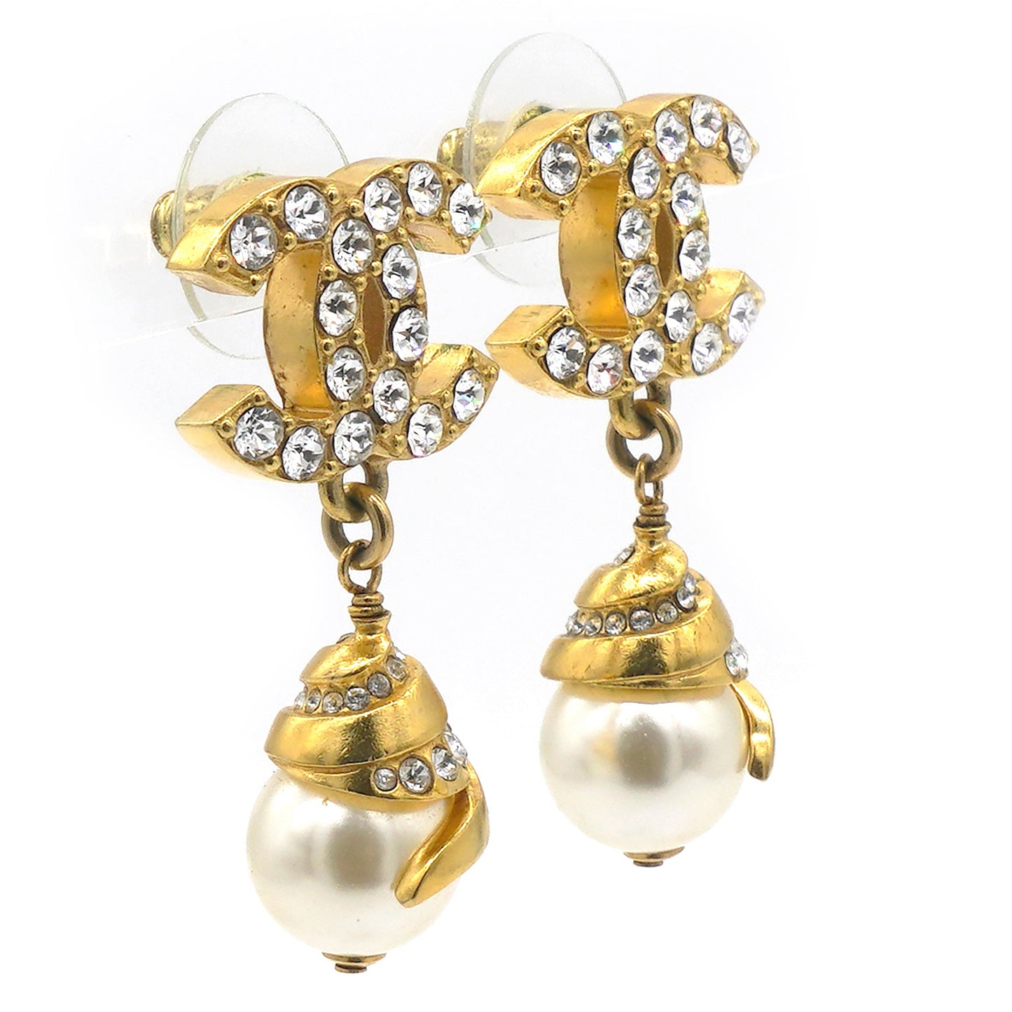Chanel CC Logo Pearl Earrings