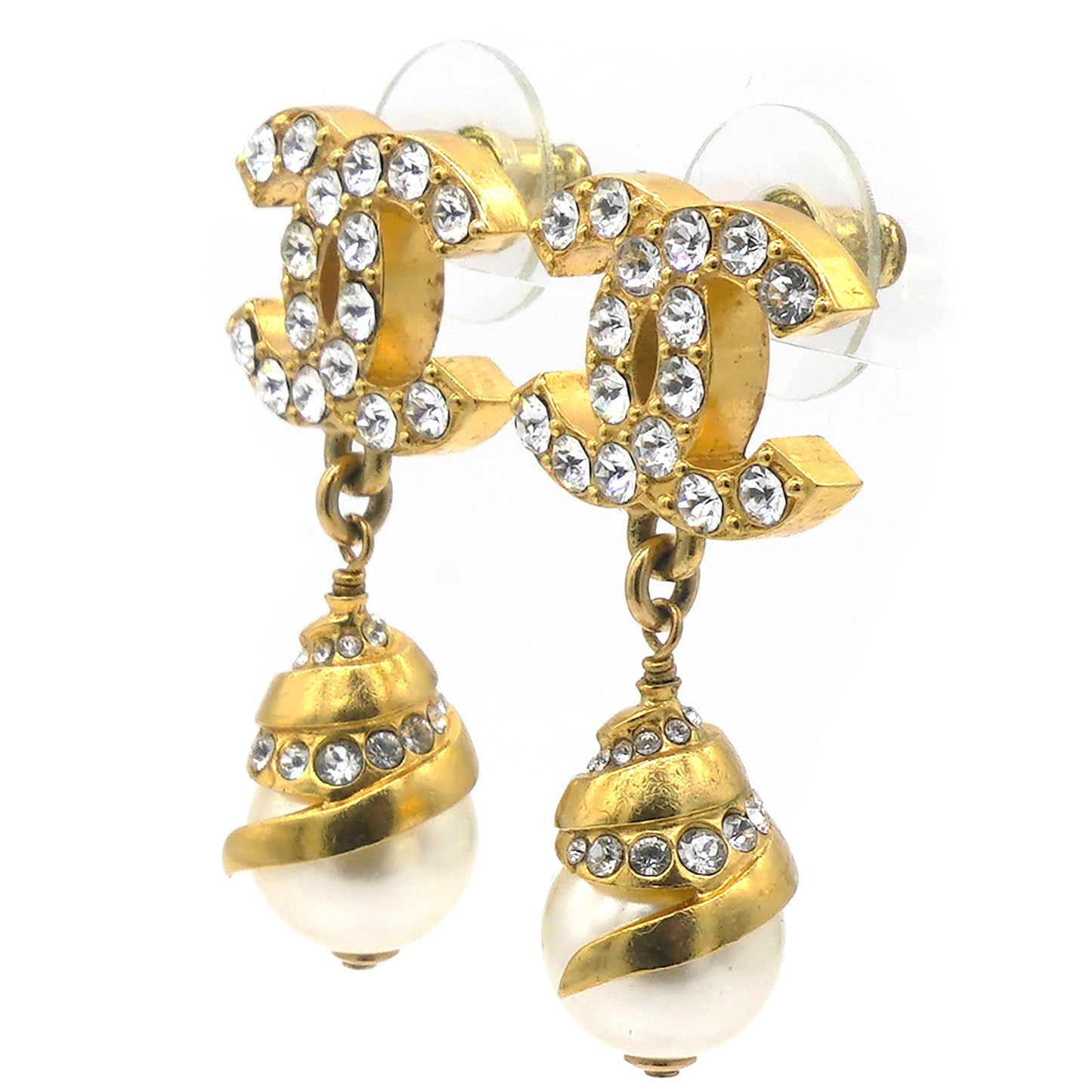 Chanel CC Logo Pearl Earrings