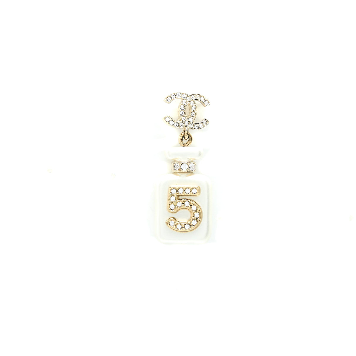 Chanel No.5 Perfume Bottle CC Logo Earrings Light Gold Tone
