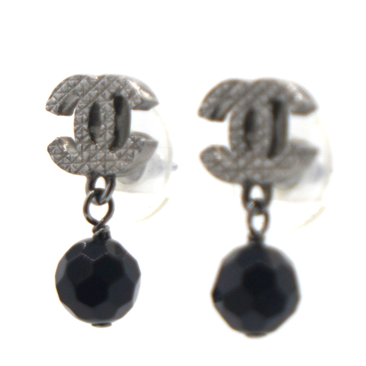 Chanel Ruthenium Bead CC Drop Earrings Black