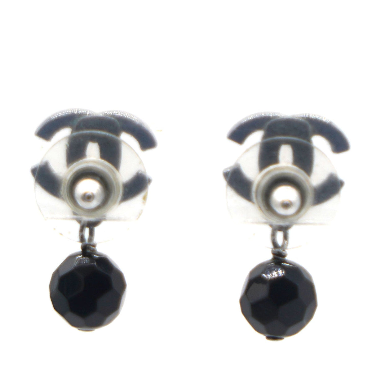 Chanel Ruthenium Bead CC Drop Earrings Black