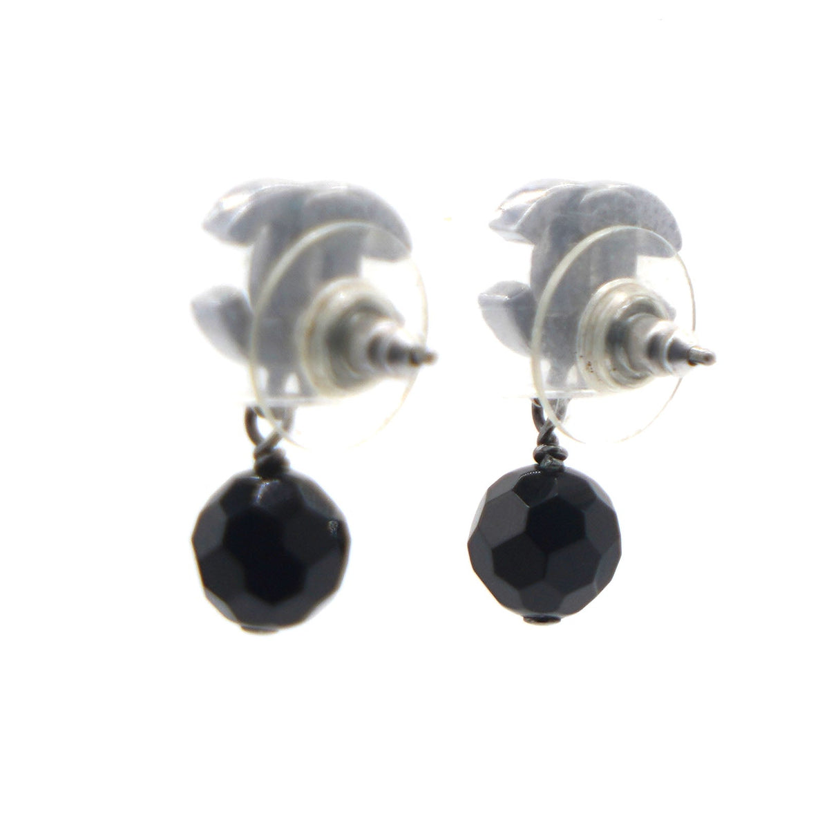 Chanel Ruthenium Bead CC Drop Earrings Black