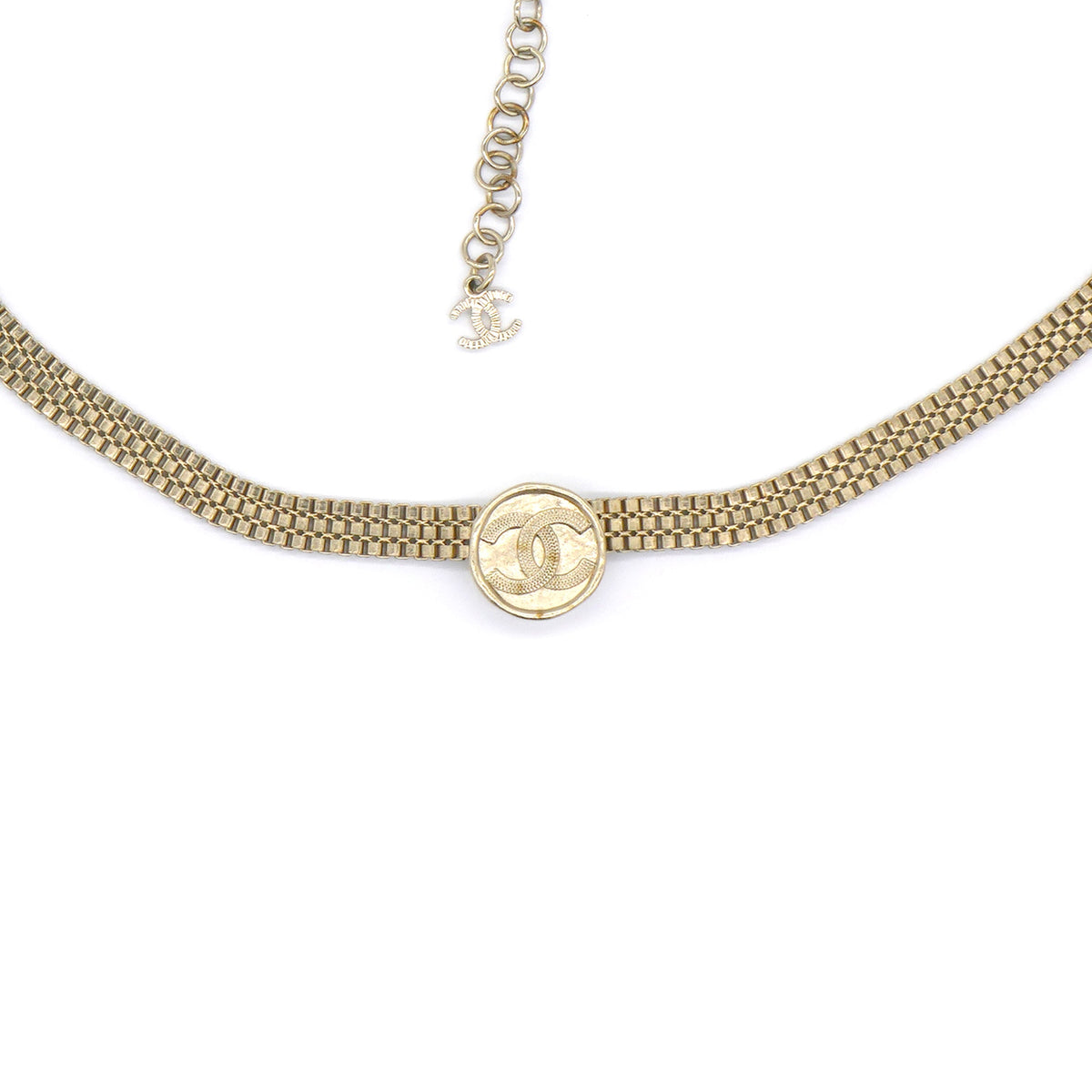 Chanel Metal Chain Link CC Medallion Choker Necklace Gold