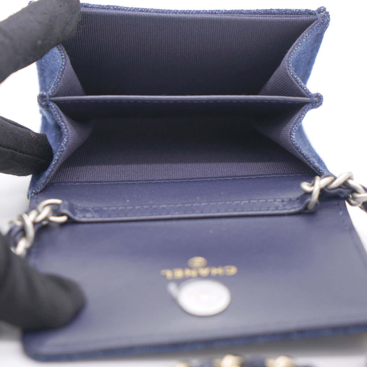 Chanel Quilted Blue Denim 19 Card Holder with Chain