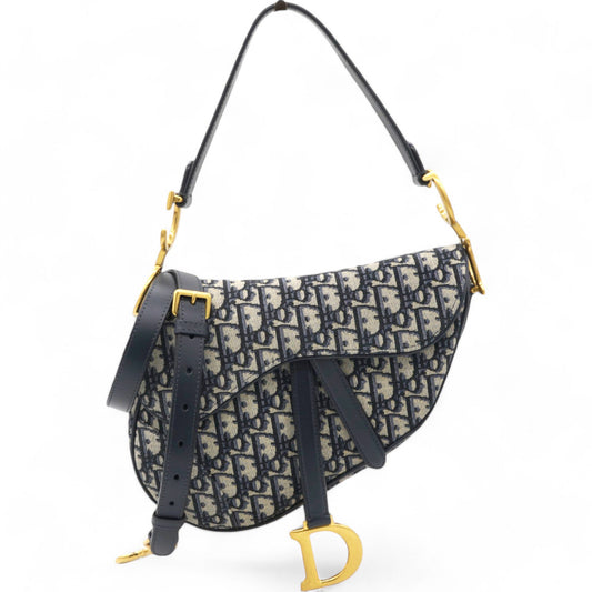 Dior Oblique Canvas Saddle Bag Blue Medium