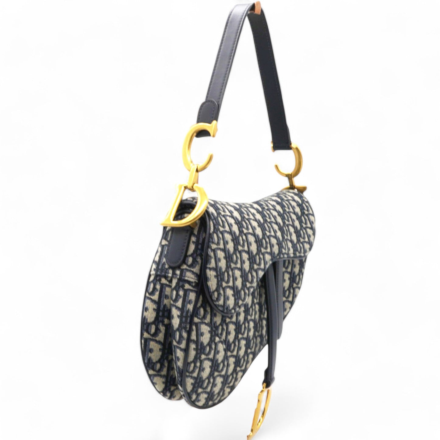 Dior Oblique Canvas Saddle Bag Blue Medium