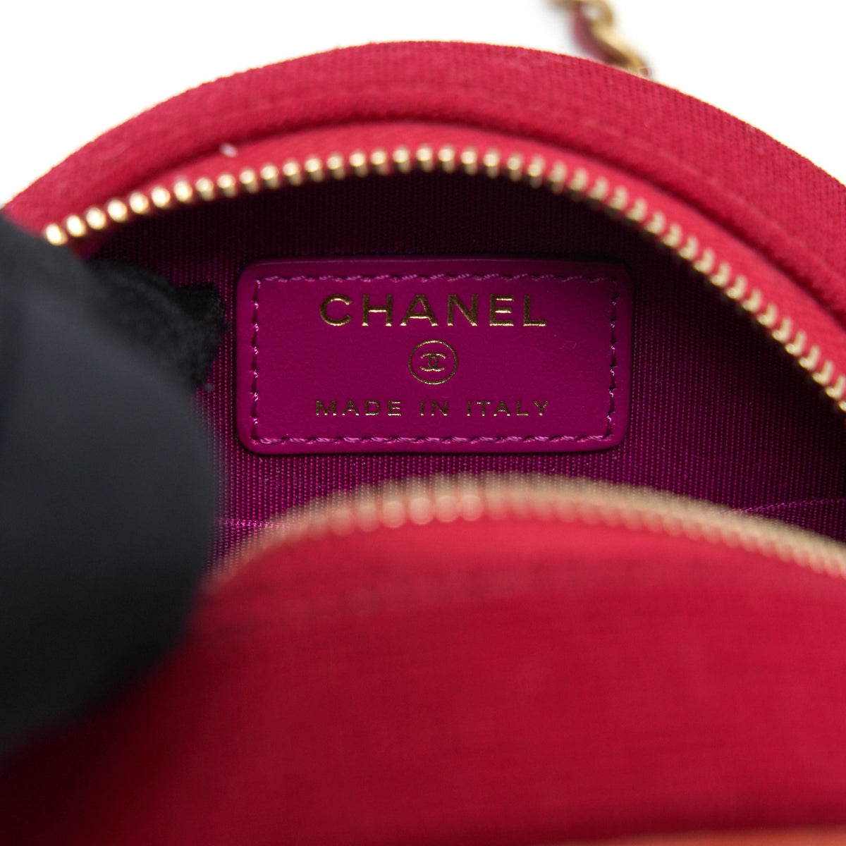 Chanel mini round Vanity with Chain Fabric Multi colour GHW