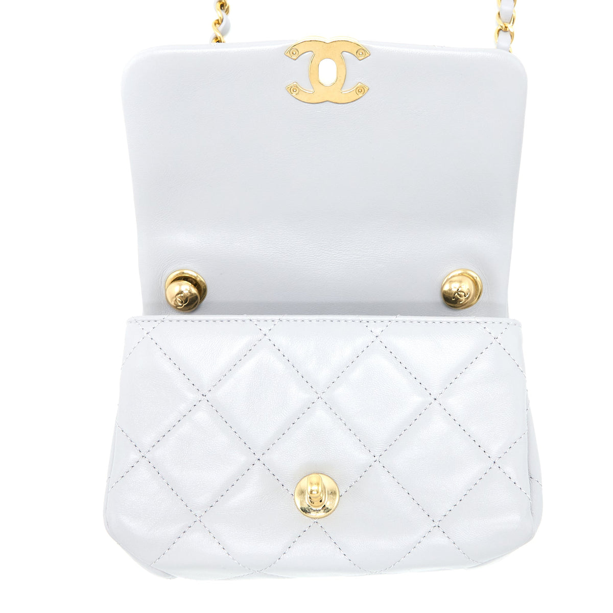 Chanel Quilted Mini Flap Bag Lambskin Light Grey GHW (Microchip)